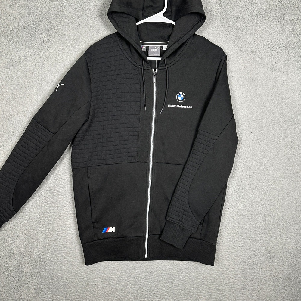 NEW BMW Puma Hoodie Mens Medium Black Motorsport Racing Full Zip Jacket Pockets